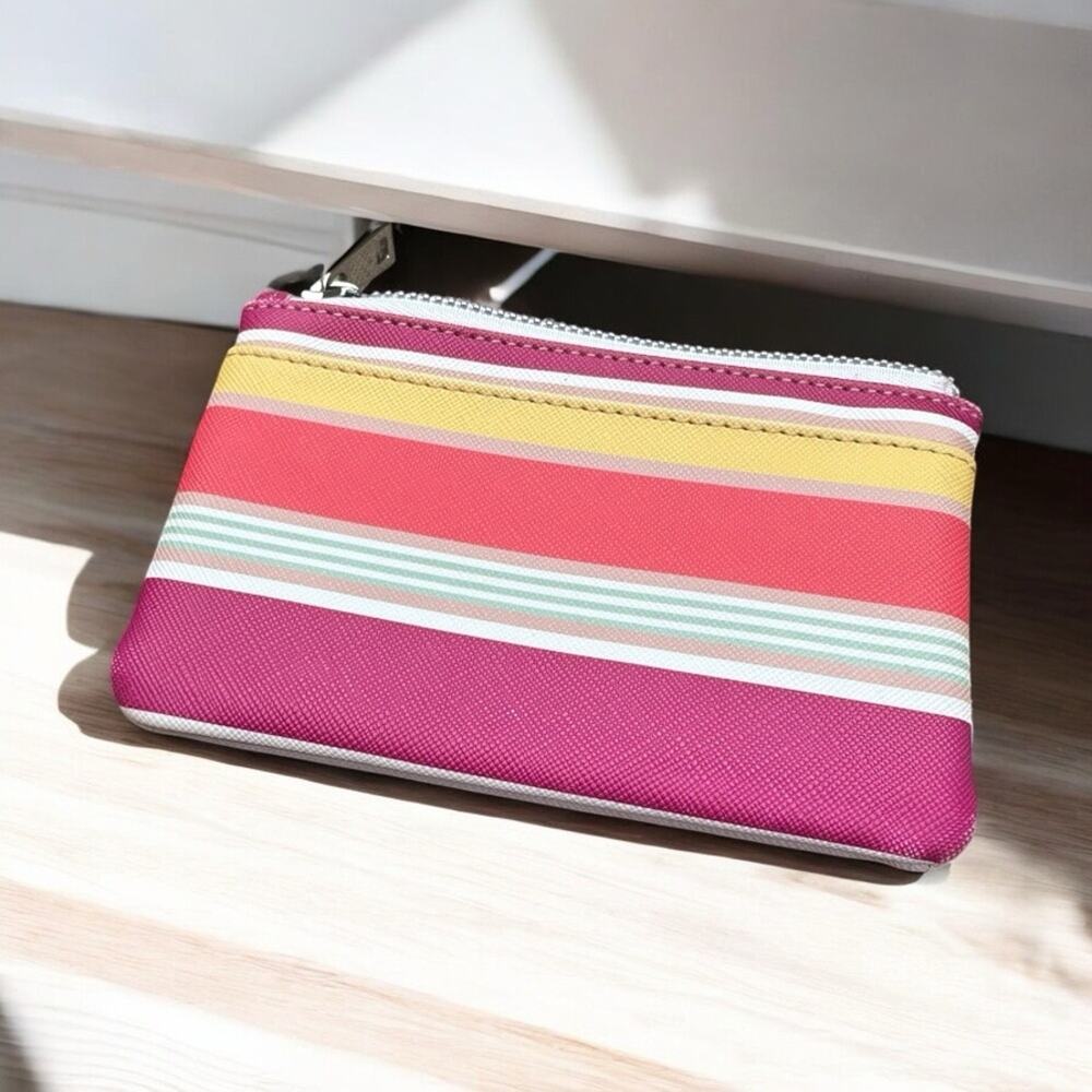 Colorful Striped Women's Card Wallet Key Chain EUC - Picture 1 of 7